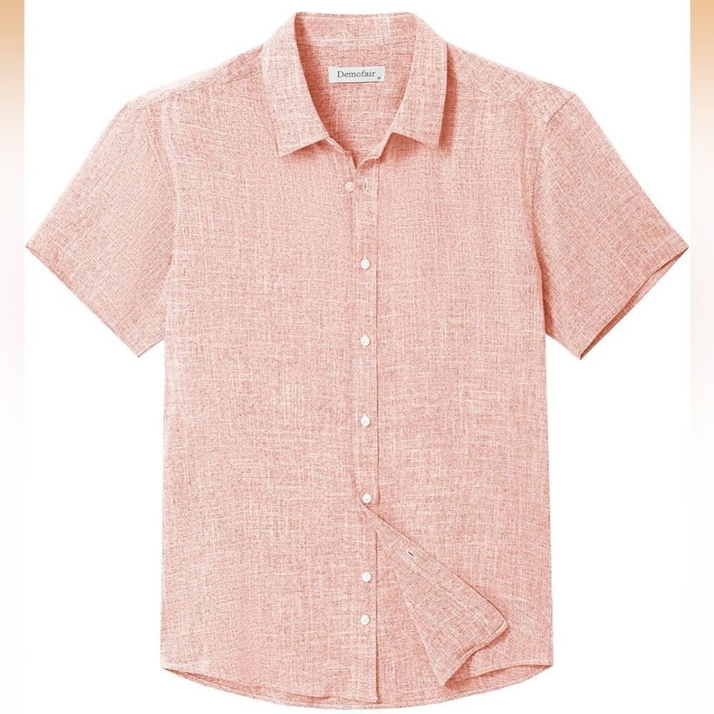 NWT Peach Men's Short Sleeve‎ Button Down Shirt Cuban Collar Anti-Wrinkle Shirt